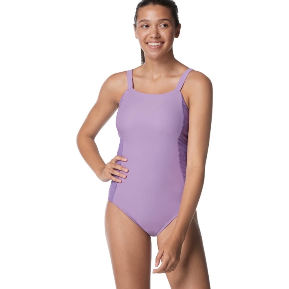SPEEDO Women's Adjustable Square Neck Contemporary Cut One-Piece Swimsuit Sz 12